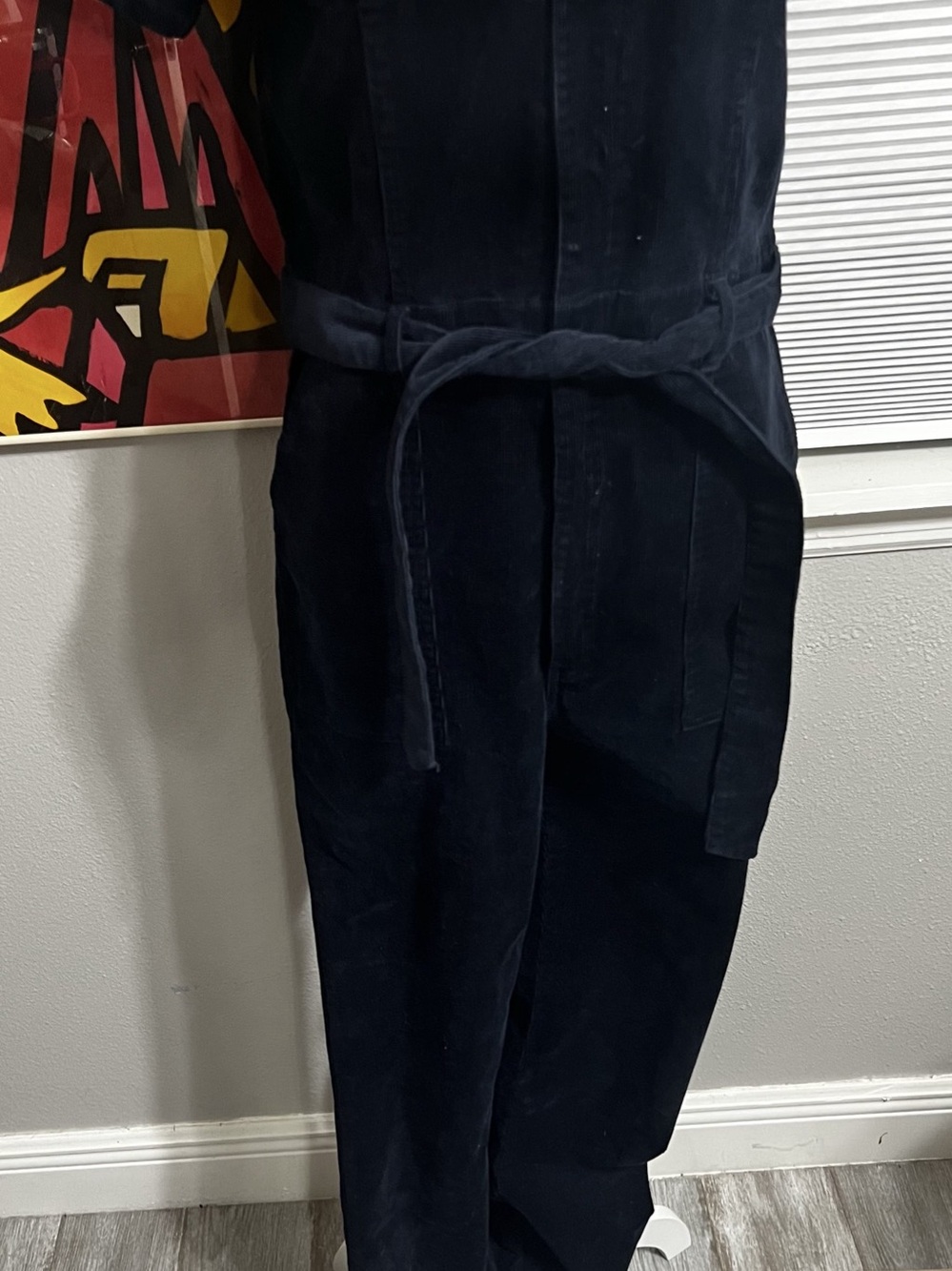 Habitual Navy Corduroy Short Sleeve Utility Chic Jumpsuit with Belt 6 Small - Picture 3 of 15